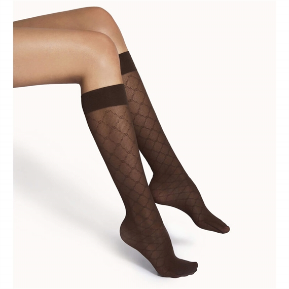 Wolford Sheer Pattern Knee-Highs Strømper, Umber 
